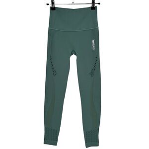 GYMSHARK Energy Seamless Leggings Sz Large Blue Green Moto Eyelet Mesh High Rise